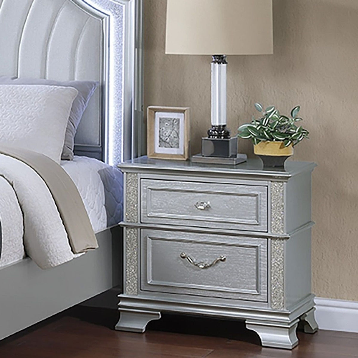 2 Drawers Nightstand With Front Decorative Knobs - Gray