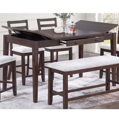 Counter Height Dining Table With Lift Top Storage And Front Drawer - Walnut