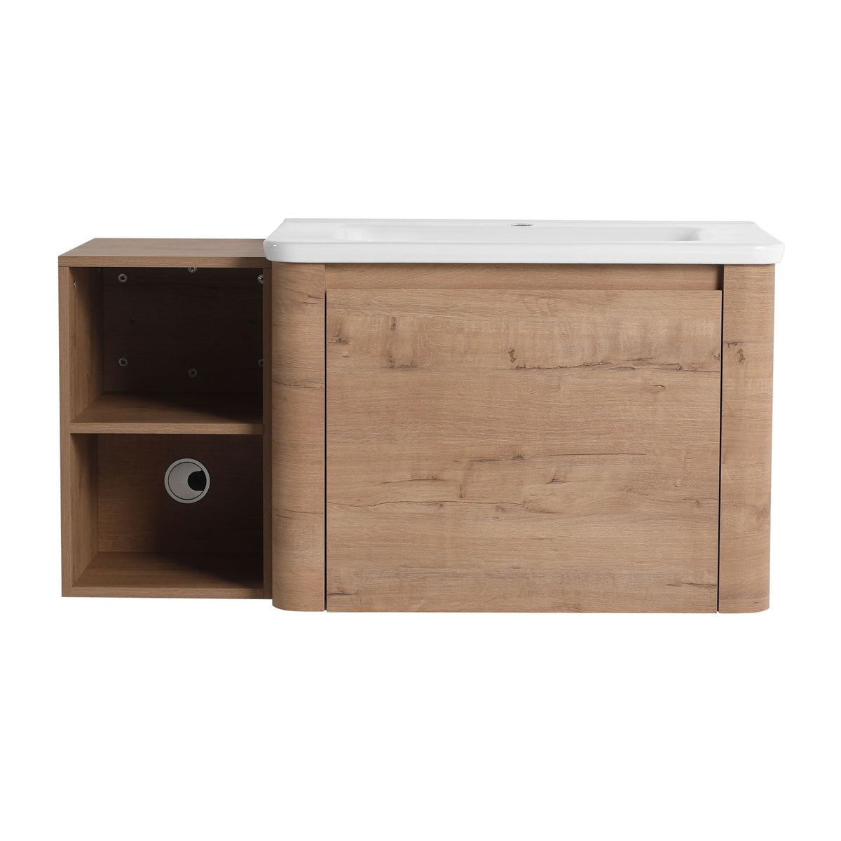 Wall Mounted Bathroom Vanity & Sink, Storage Shelves & Soft Close Door