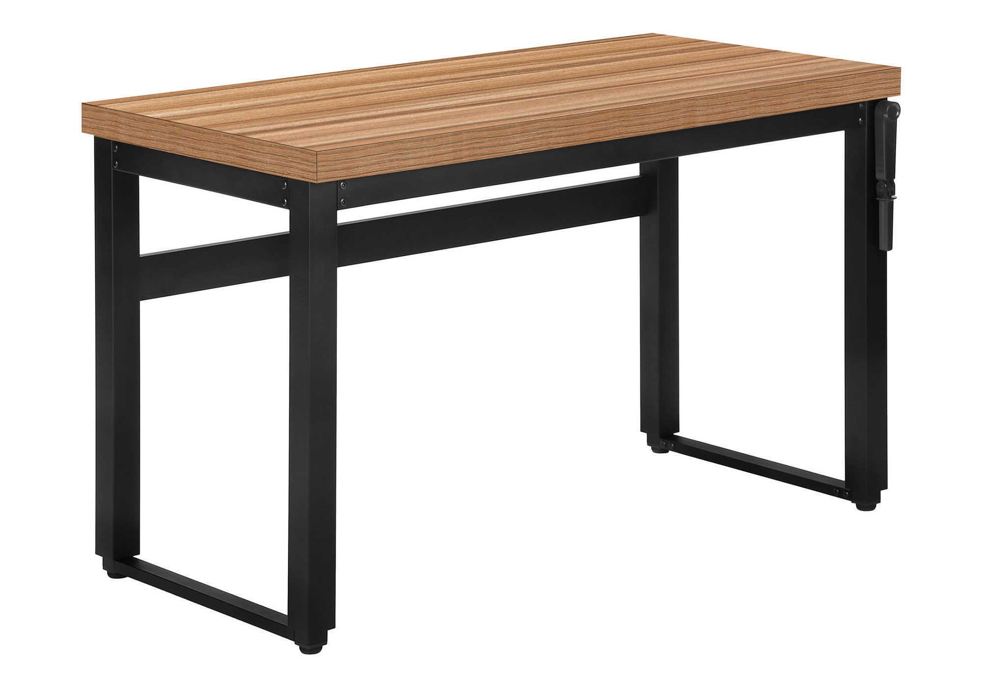 Contemporary & modern computer desk for home office featuring a light brown woodgrain top and black metal legs/frame, shown on a white background.