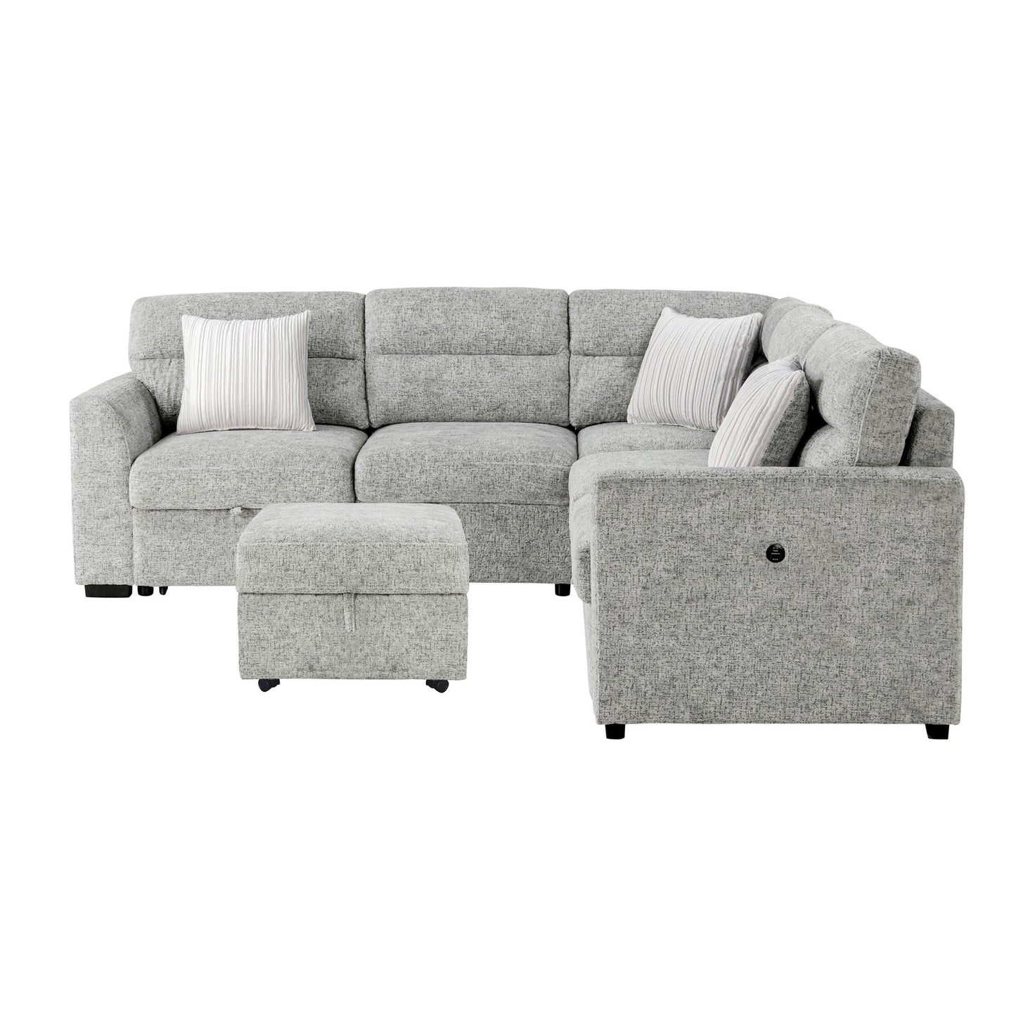 Emiliano - Sectional Sofa With 3 Pillows And Storage Ottoman - Nickel