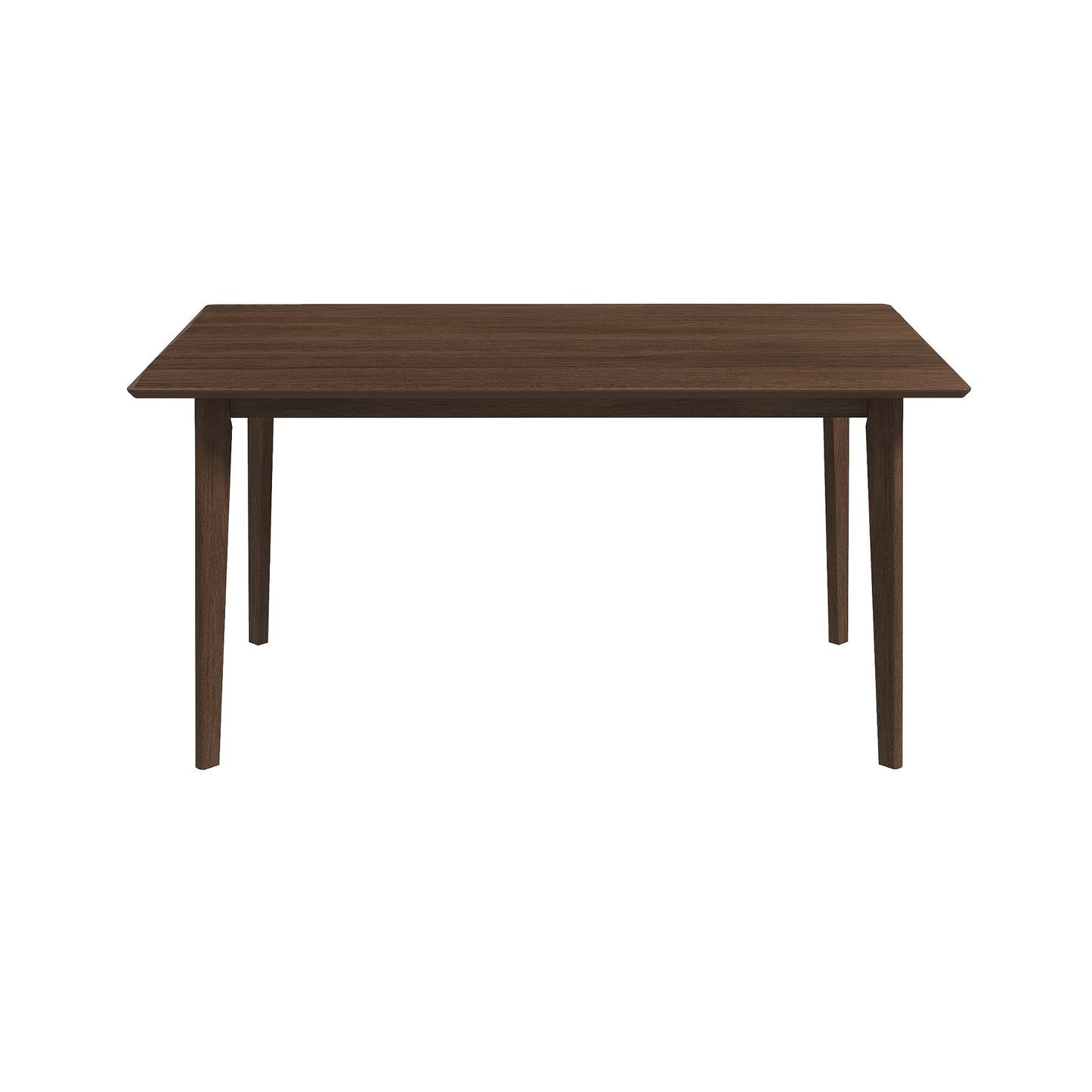 The Carlos Dining Table features a rectangular wooden design with four tapered legs and a smooth, dark brown finish, displayed against a plain white background.