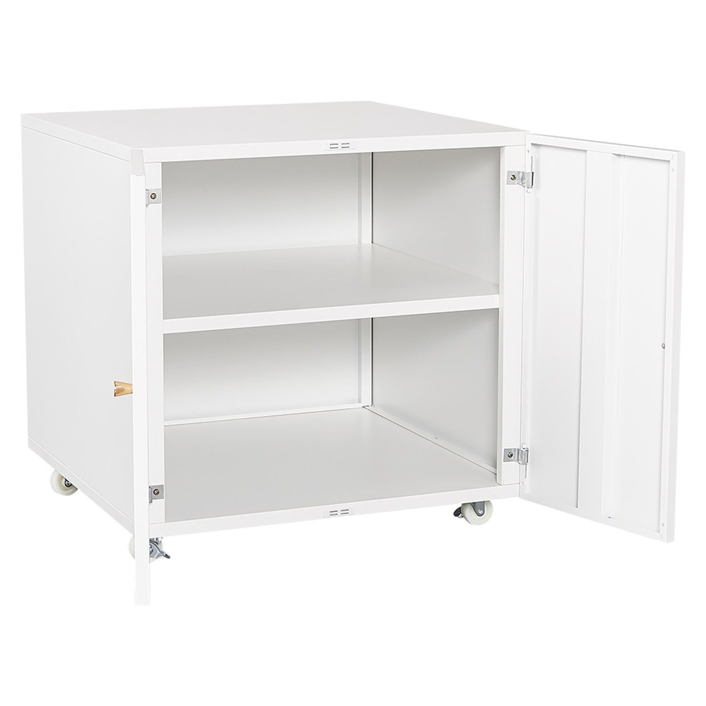 The Office Furniture Copier Cabinet is a steel, 2-door mobile pedestal file and printer stand with spacious shelves inside and wheels for easy movement.
