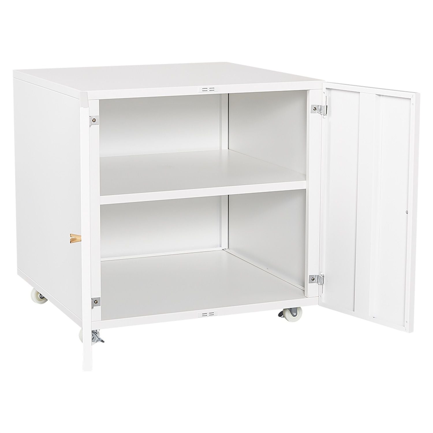 The Office Furniture Copier Cabinet is a steel, 2-door mobile pedestal file and printer stand with spacious shelves inside and wheels for easy movement.