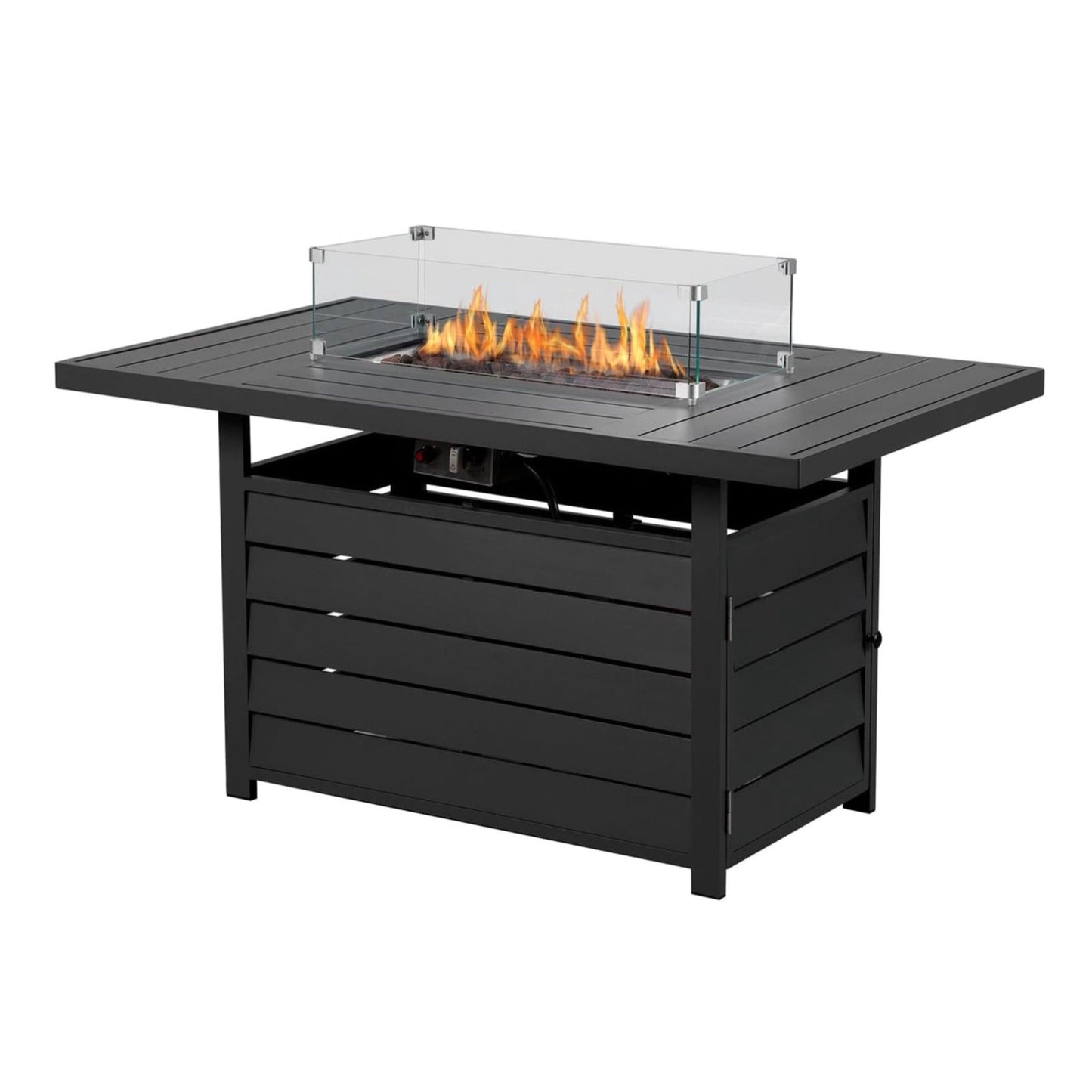 Rectangular Propane Fire Pit Table With Burner, Lava Rock, Waterproof Cover