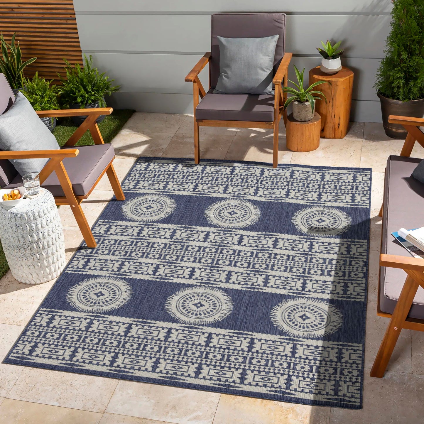 Sunshine - 5'3" X 7'3" Indoor, Outdoor Area Polypropylene Rug - Blue