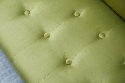Close-up of the Comfort Compact Design Sofa Bed in light green upholstery with a soft, smooth texture, tufted design, and round button details arranged in a grid pattern.