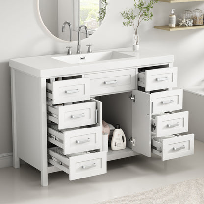 Bathroom Vanity With Sink, 2 Doors 8 Drawers, Soft Close System, Classic Design