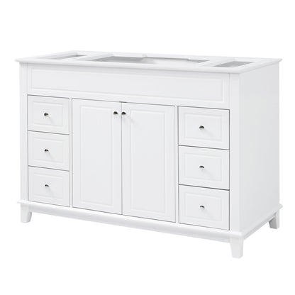 Bathroom Vanity Cabinet Only, 6 Soft Close Drawers & Double Doors With 2 Tier Shelves - White