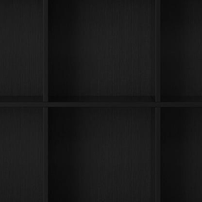 The Acadian - Handcrafted Cube Storage features an empty, matte black wooden frame with a grid of evenly spaced rectangular compartments and a subtle wood grain texture.