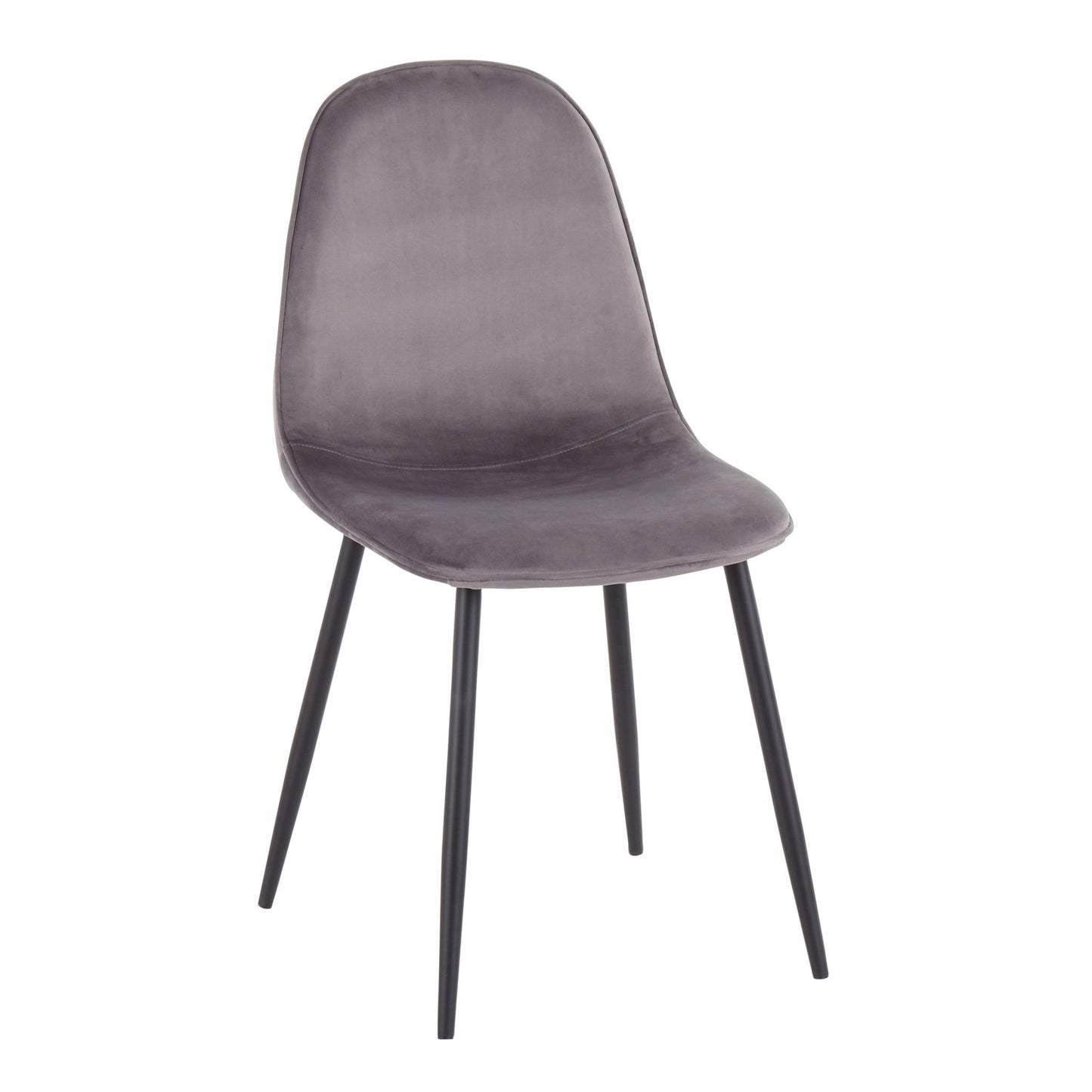 The Pebble - Contemporary Casual Comfort Chair (Set of 2) features a curved gray upholstered seat and backrest with four slim black metal legs, shown against a white background.