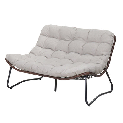 Patio Loveseat Sofa With Extra Thick Tufted Cushion - Brown