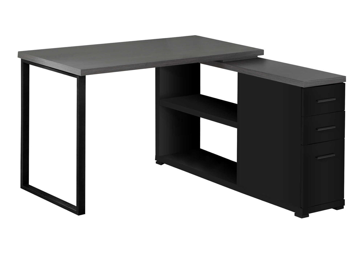 The Computer Desk is an L-shaped, contemporary home office desk with versatile left/right setup, storage drawers, and modern style—ideal for laptops and workspaces.
