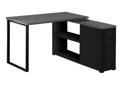 The Computer Desk is an L-shaped, contemporary home office desk with versatile left/right setup, storage drawers, and modern style—ideal for laptops and workspaces.