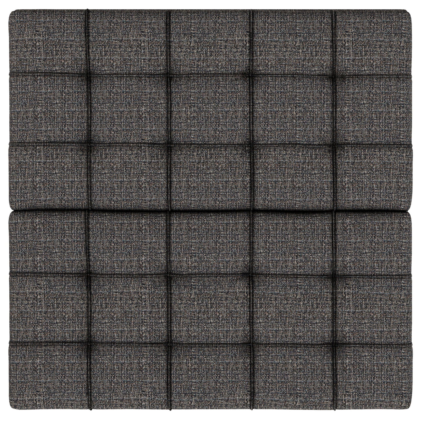 A top-down view of the Harrison - Upholstered Coffee Table Storage Ottoman in dark gray fabric, featuring a quilted, tufted grid pattern with raised square sections.