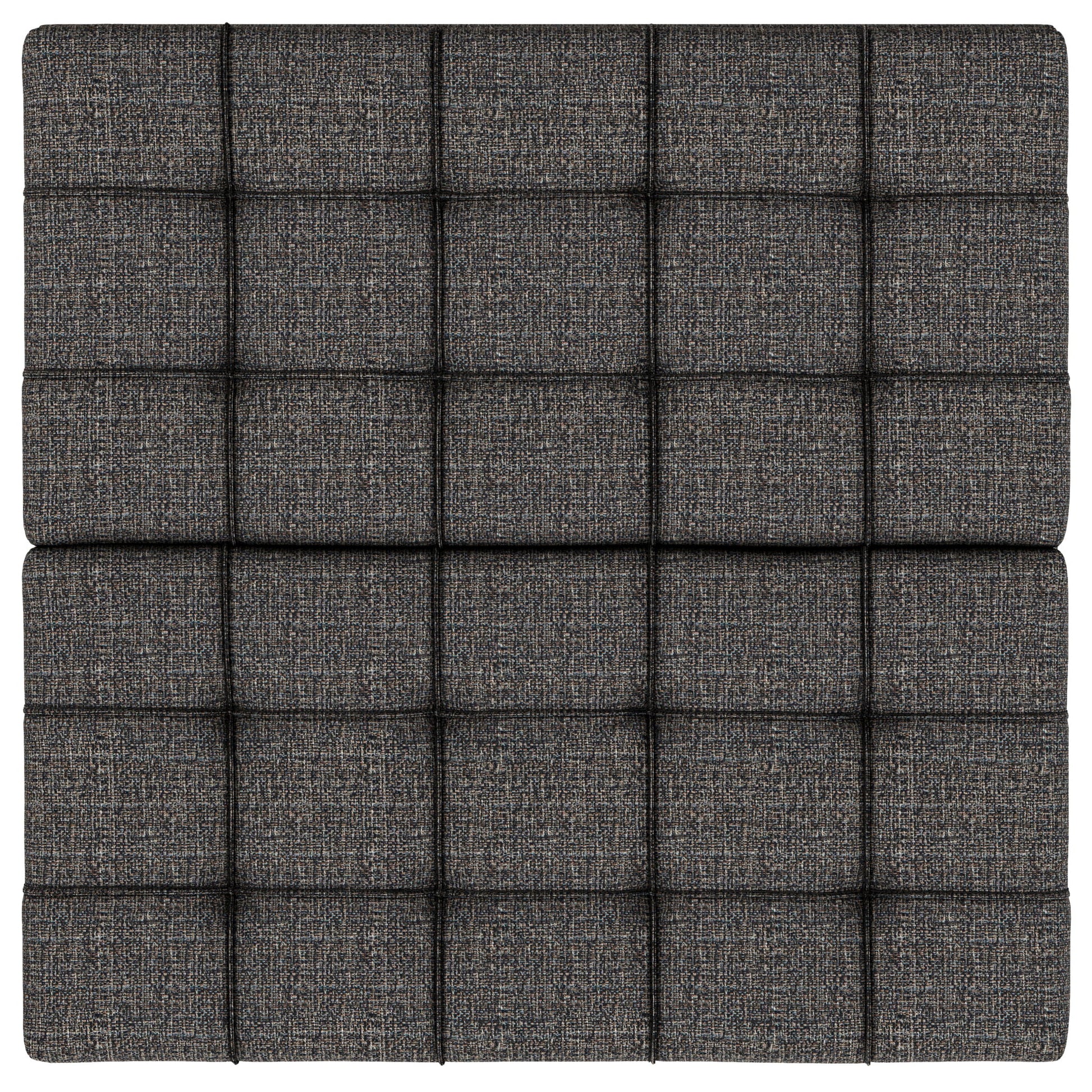 A top-down view of the Harrison - Upholstered Coffee Table Storage Ottoman in dark gray fabric, featuring a quilted, tufted grid pattern with raised square sections.