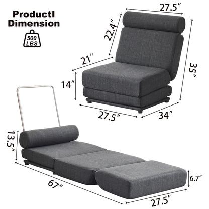 Foldable Single Chair Sofa Bed With Pillow, Easy To Store, Breathable And Wearable Linen
