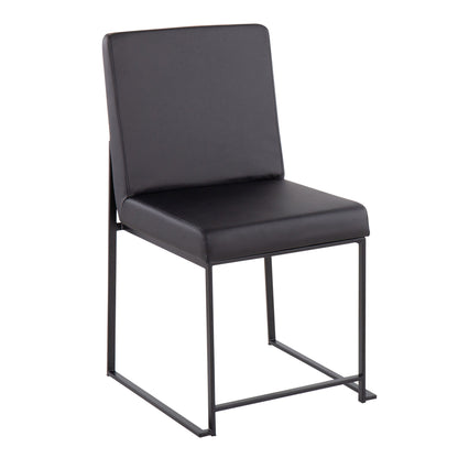 The Fuji High Back Dining Chairs (Set of 2) offer contemporary elegance with a modern black cushioned seat and backrest, supported by a minimalistic metal frame with sled-style legs.