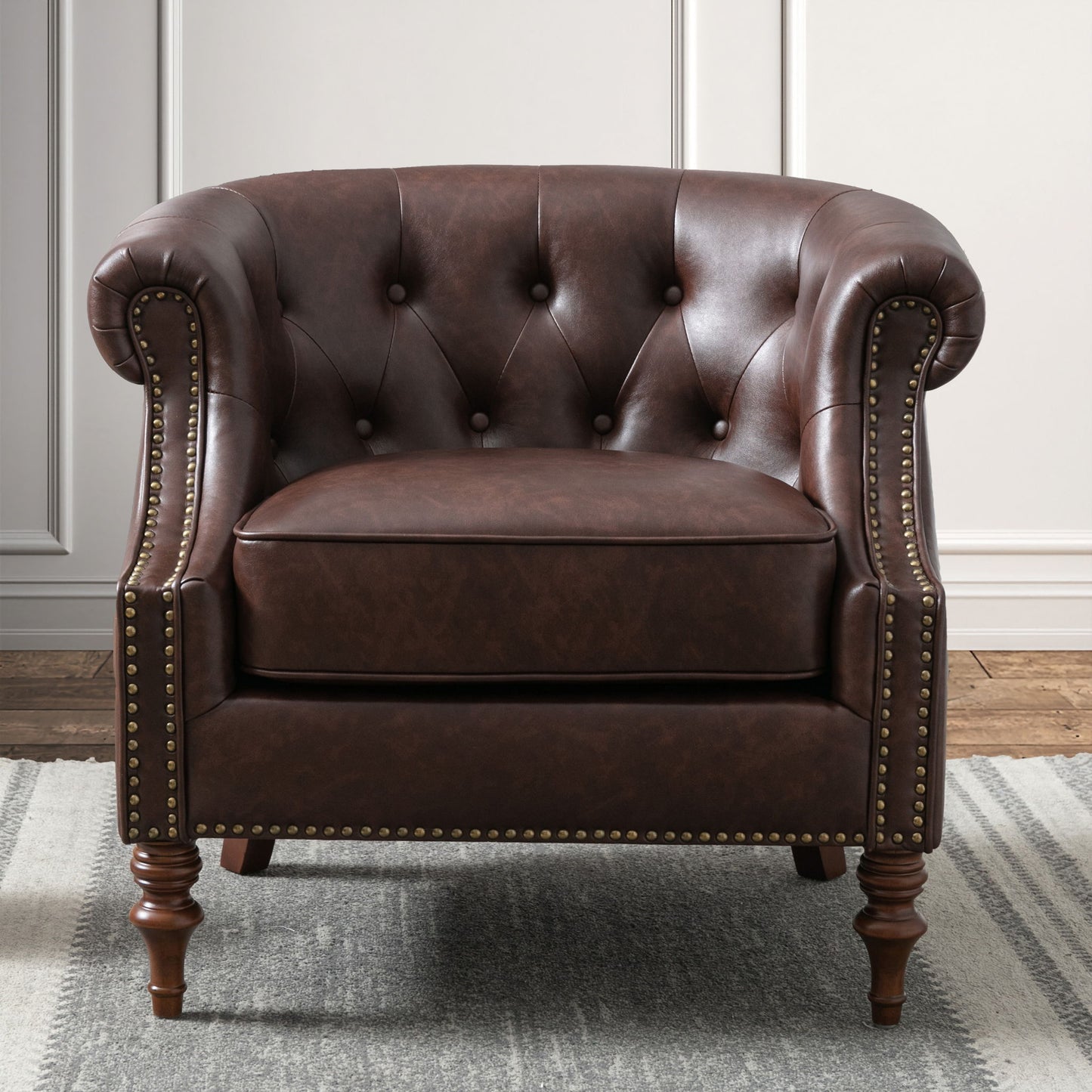 Ophelia - Button Tufted Accent Chair - Brown