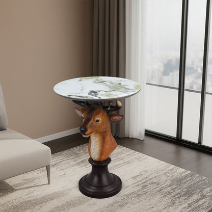 Deer Head Accent Table, Animal Statue For Living Room - Brown