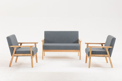 The Bahamas - Loveseat And 2 Chair Living Room (Set of 3) features wooden frames and gray upholstery: a central loveseat flanked by two matching armchairs, all displayed against a plain white background.