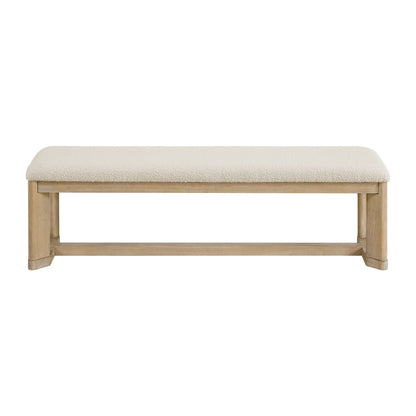 The Clove - Upholstered Dining Bench in brown features a rectangular wooden frame with a light beige cushioned seat and an open base, shown from the front against a white background.