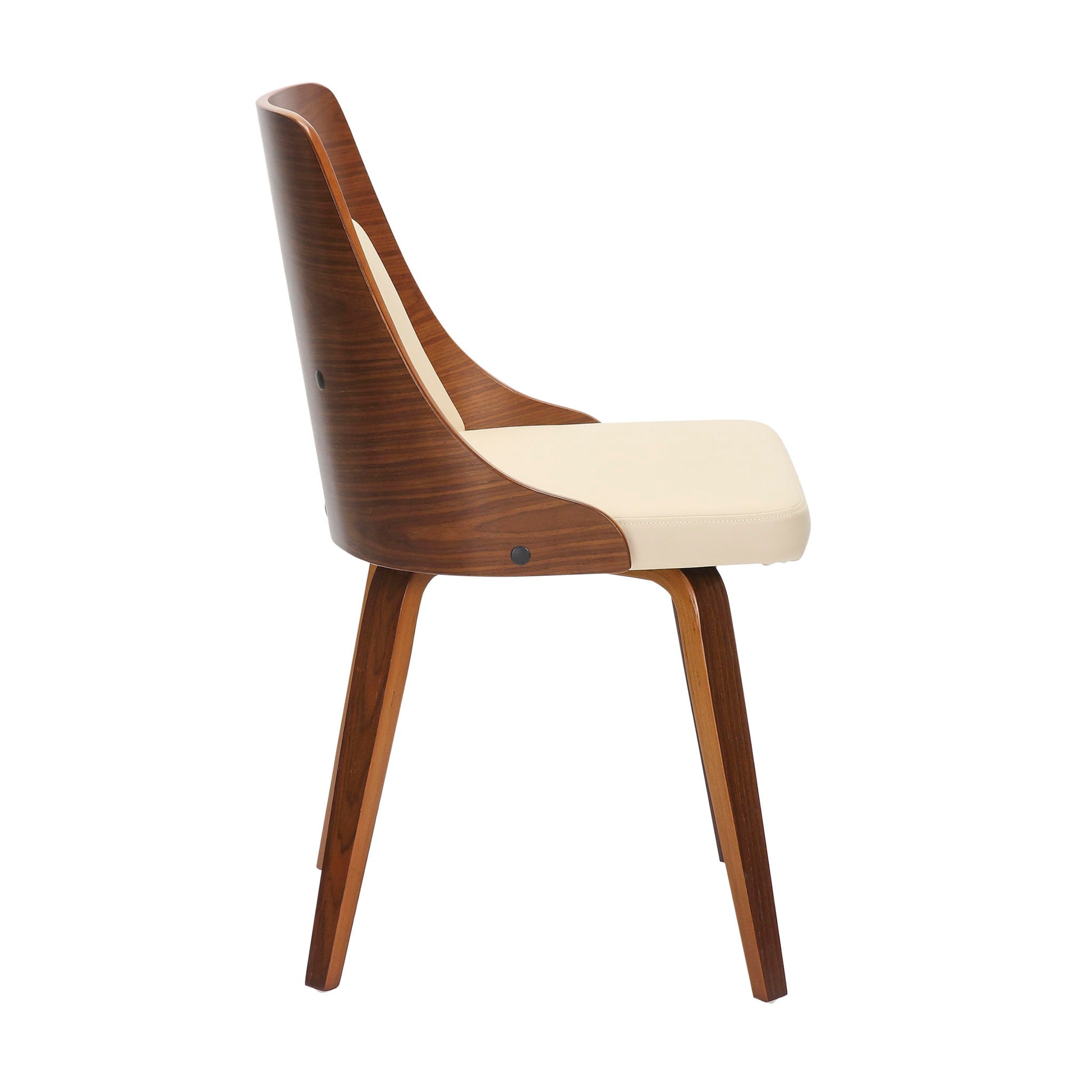 The Anabelle - Mid-Century Modern Dining Chair (Set of 2) features a curved backrest and cream-colored cushioned seat, shown in side profile against a white background.
