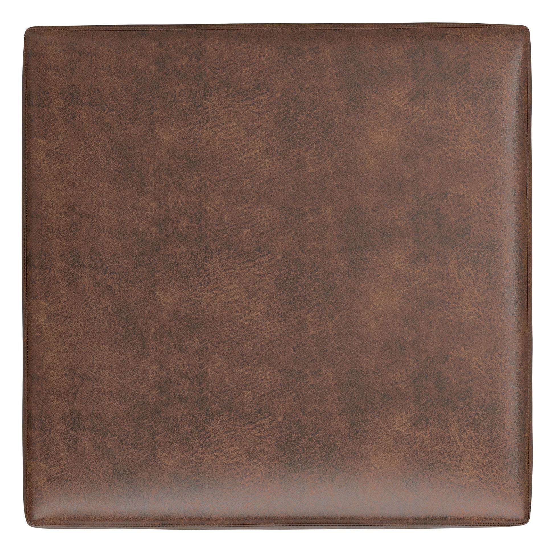 The Shiloh Multifunctional Square Storage Ottoman features a brown leather exterior with a smooth, slightly mottled texture, displayed from above on a white background.
