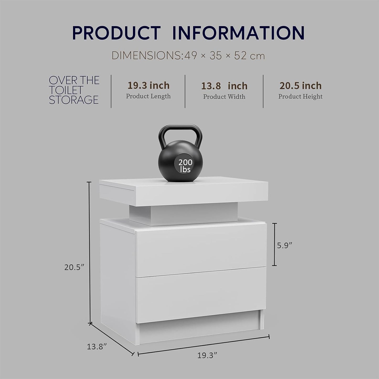 Nightstand LED, Bedside Table Cabinet With 2 Drawers For Bedroom