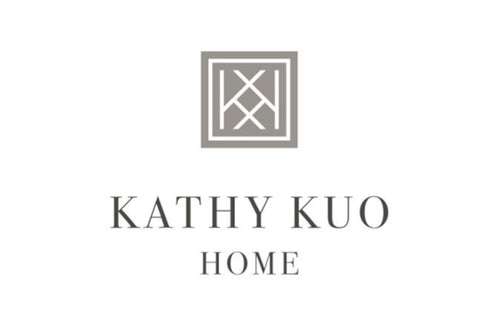 The image features the Kathy Kuo Home logo. It consists of an abstract design with intersecting lines inside a square frame above the text "KATHY KUO HOME" in a clean, serif font. The overall design is simple and elegant.